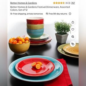 Better Homes And Gardens Festival Dinnerware Set, set of 12. Dishes for 4 people
